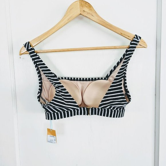 NWT Kona Sol Black White Striped Bikini Top - Size Small - Picture 3 of 7